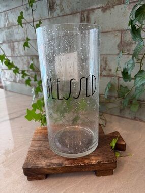 Rae Dunn Clear Glass Vase with Black Script